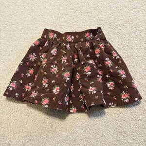 Janie and Jack Brown Corduroy Skirt with Pink Floral Print